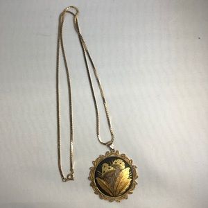 Damascene Gold-tone & Black Necklace